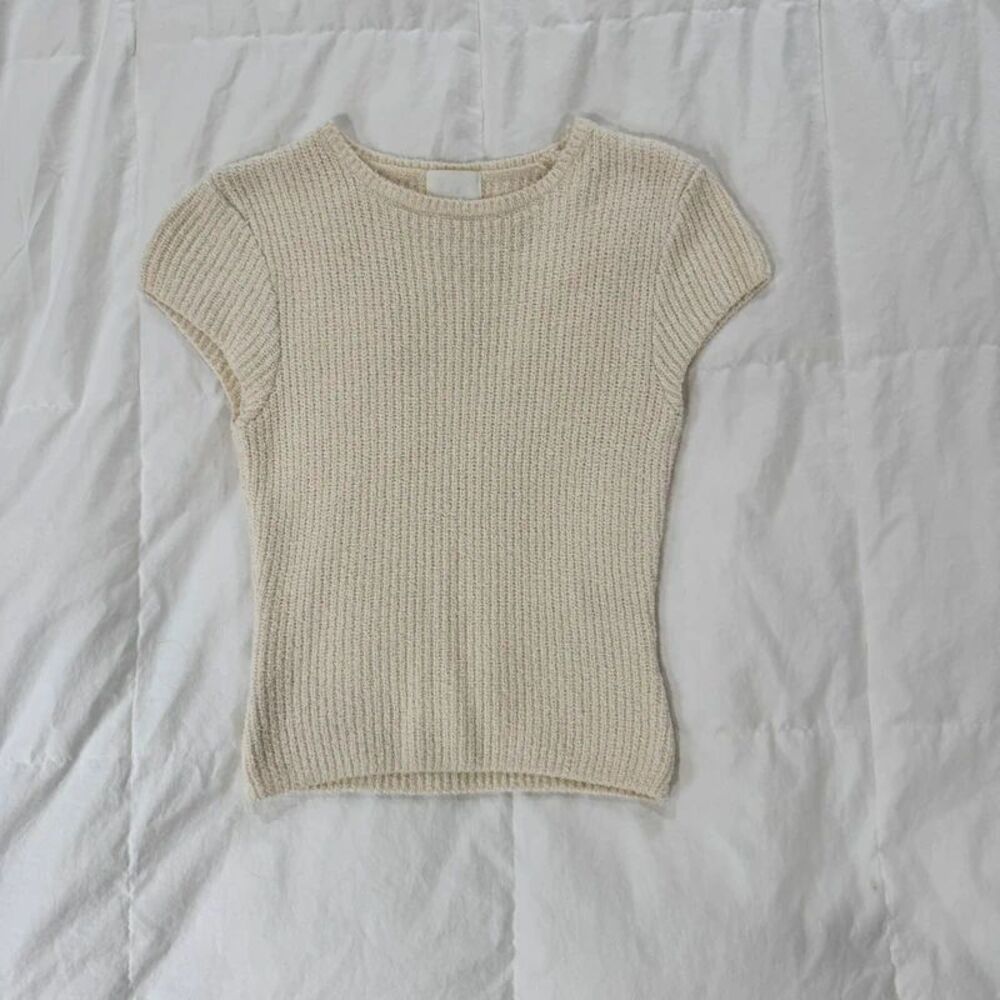H&M Cream Knit Short Sleeve Sweater Size Small